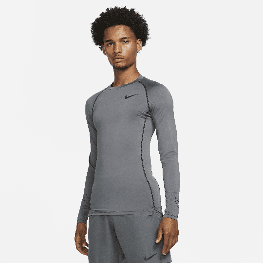 Nike Pro Dri-FIT Men's Tight-Fit Long-Sleeve Top - Grey - 50% Recycled Polyester