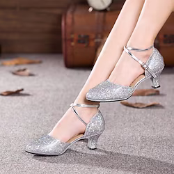 Women's Latin Shoes Ballroom Dance Shoes Modern Shoes Indoor Professional Waltz Sandal Heel Glitter Cuban Heel Buckle Black Silver Gold Lightinthebox