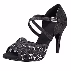 Women's Latin Shoes Performance Training Practice Mesh Heel Sneaker Tulle Flared Heel Peep Toe Cross Strap Black White Lightinthebox