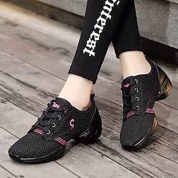 Women's Dance Sneakers Ballroom Shoes Practice HipHop Trainning Dance Shoes Performance Square Dance Mesh Split Sole Flat Heel Black / Red White Black Lightinthebox