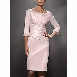 Sheath / Column Mother of the Bride Dress Elegant Petite Scoop Neck Short / Mini Taffeta 3/4 Length Sleeve with Beading Ruching 2023 Lightinthebox