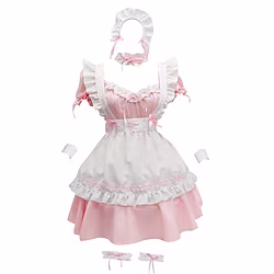 Lolita Maid Uniforms Lolita Cute Dress Women's Japanese Cosplay Costumes Light Pink / Red / Light Blue Solid Color Short Sleeve Short / Mini / Apron / Apron Lightinthebox
