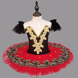 Kids' Dancewear Ballet Tutu Dress Dress Rhinestone Lace Embroidery Girls' Performance Training Short Sleeve High Mesh Spandex Lightinthebox