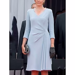 Sheath / Column Mother of the Bride Dress Wedding Guest Church Simple Petite V Neck Short / Mini Stretch Chiffon 3/4 Length Sleeve with Ruching Solid Color 2023 Lightinthebox