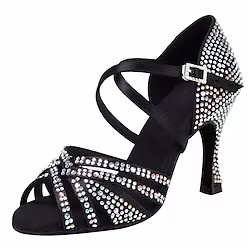 Women's Latin Shoes Performance Training Practice Heel Sneaker Crystals Flared Heel Peep Toe Cross Strap Tan Black miniinthebox