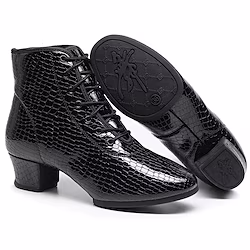 SUN LISA Women's Jazz Shoes Dance Shoes Prom Practice Boots Half Rubber Sole Thick Heel Closed Toe Lace-up Adults' Black Lightinthebox