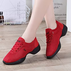 Women's Dance Sneakers Practice Trainning Dance Shoes Stage Performance HipHop/Square Dance Mesh Thick Heel Lace-up White Black Red Lightinthebox