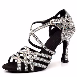 Women's Latin Shoes Salsa Shoes Stage Indoor Performance Glitter Crystal Sequined Jeweled Heel High Heel Open Toe Cross Strap Adults' Gray / Sparkling Glitter Lightinthebox