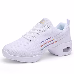 Women's Dance Sneakers Training Square Dance Softer Sneaker Flat Heel Round Toe Lace-up Teenager Adults' Black White miniinthebox