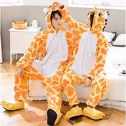 Adults' Kigurumi Pajamas Slippers Nightwear Camouflage Giraffe Patchwork Onesie Pajamas Coral fleece Cosplay For Men and Women Christmas Animal Sleepwear Cartoon Festival / Holiday Costumes Lightinthebox