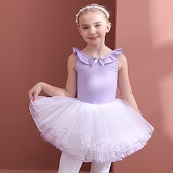 Kids' Dancewear Ballet Skirts Bowknot Hollow-out Pure Color Girls' Performance Training Sleeveless High Cotton Blend Mesh Lightinthebox