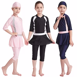 Arabian Muslim Kid's Girls' Religious Saudi Arabic Swimwear Swimsuits For Spandex Chinlon Ramadan Leotard / Onesie Skirt Headpiece Lightinthebox